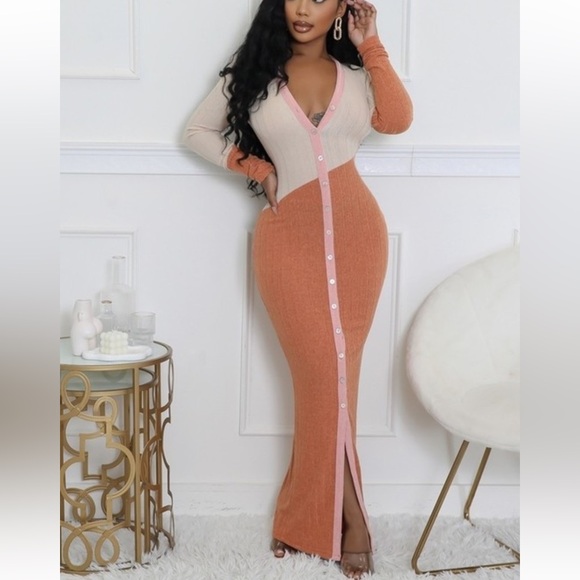 Dresses & Skirts - #321 Rust/taupe/pink button down dress